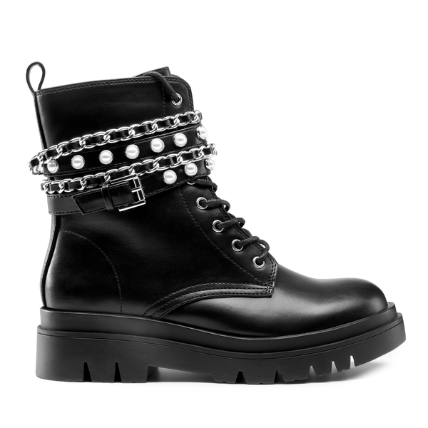 Chains Pearl Chunky Lug Sole Boots - BLACK - 2